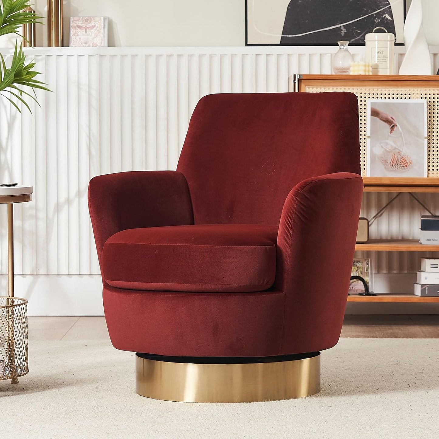 360° Swivel Barrel Chair Set of 2, 28.3" W Comfy Velvet Swivel Accent Chairs, Modern Round Single Accent Chair with Gold Metal Base for Living Room, Bedroom, Office (Beige*2)