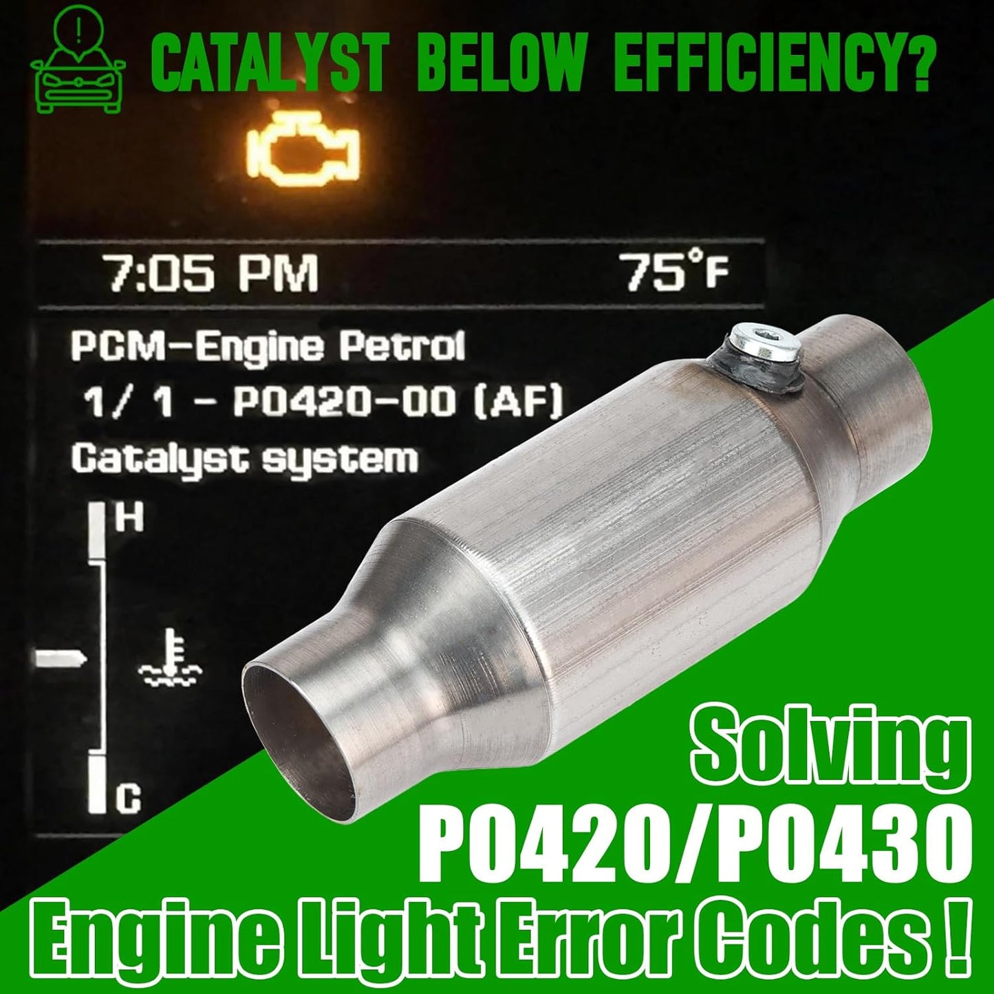 2.5 Inch Inlet/Outlet Universal High Flow Front Catalytic Converter Direct-Fit with O2 Port(EPA Compliant)