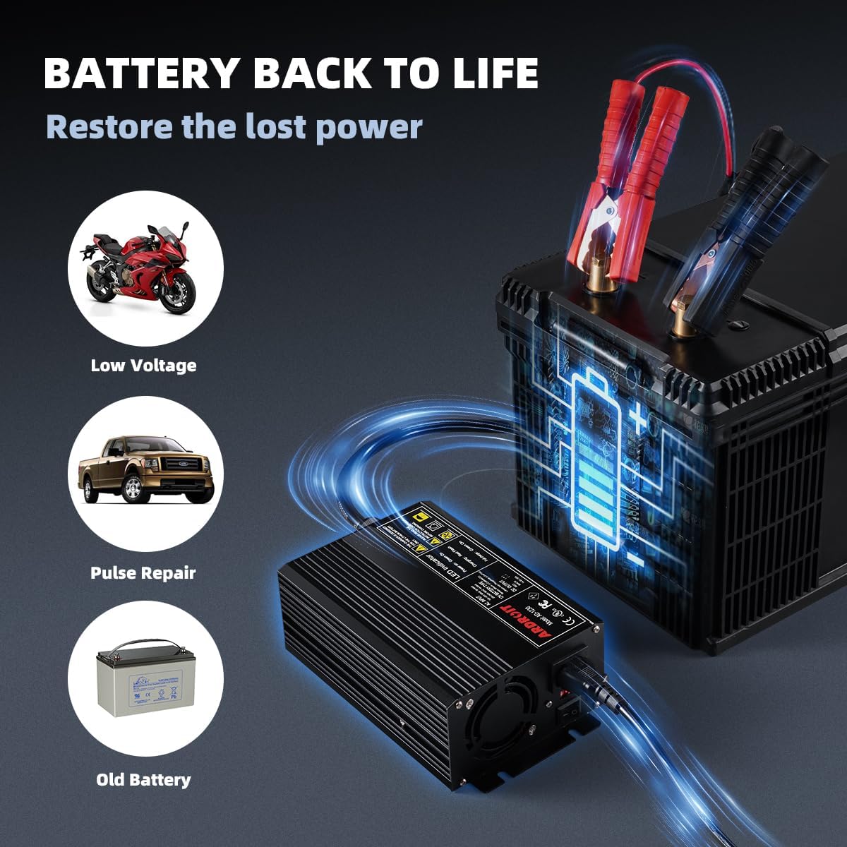14.6V 30A Lithium Battery Charger, LiFePO4 Battery Charger AC-DC Smart Charger with Intelligent Trickle Charging, Cooling Fan, Switch, Dual Connection, Automatic Battery Maintainer