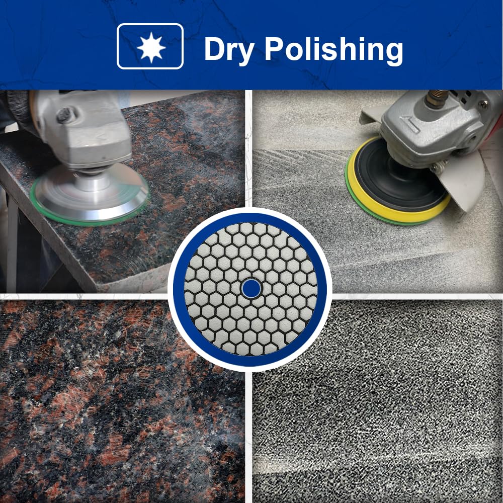 SHDIATOOL 5 Inch Dry Diamond polishing Pads Grit 50 for Granite Marble Quartz(7-Pack)