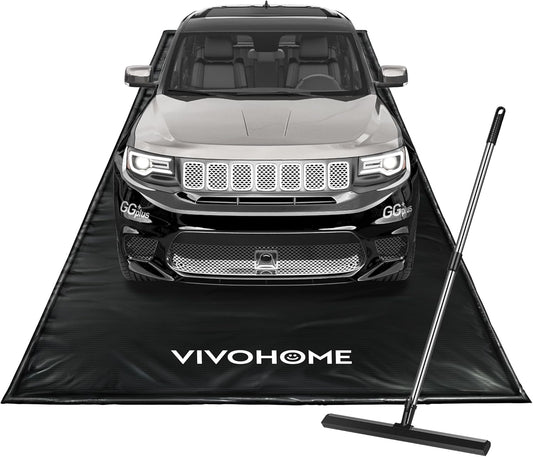 VIVOHOME Containment Mat (8'6" x 20') with Stay Put Corner, PVC Garage Floor Mats, Heavy Duty Garage Parking Mat with a Squeegee