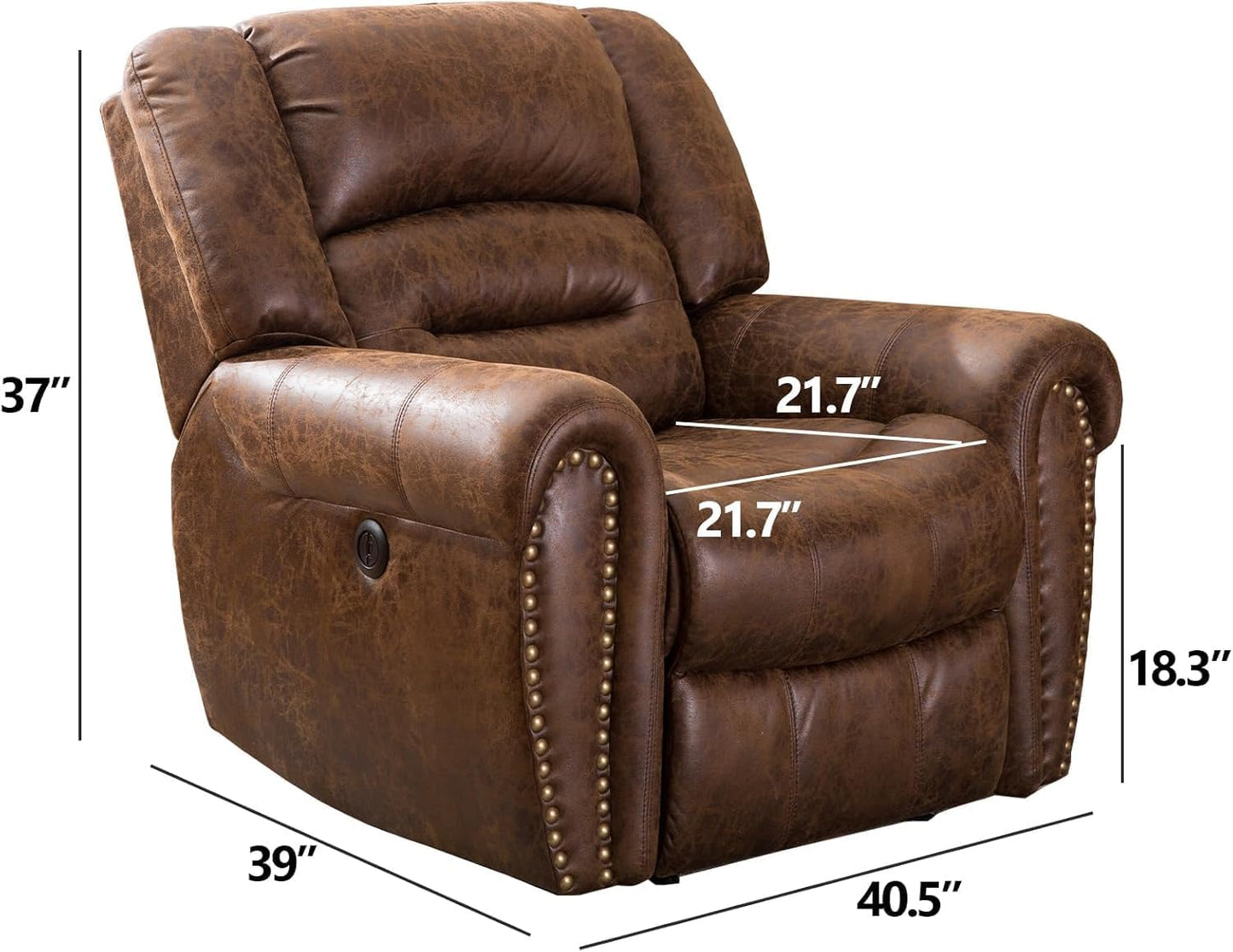 CANMOV Power Recliner Chair,Faux Leather Electric Recliner Chair with Padded Arms and Adjustable Backrest,Single Sofa with USB Charger for Living Room,Nut Brown
