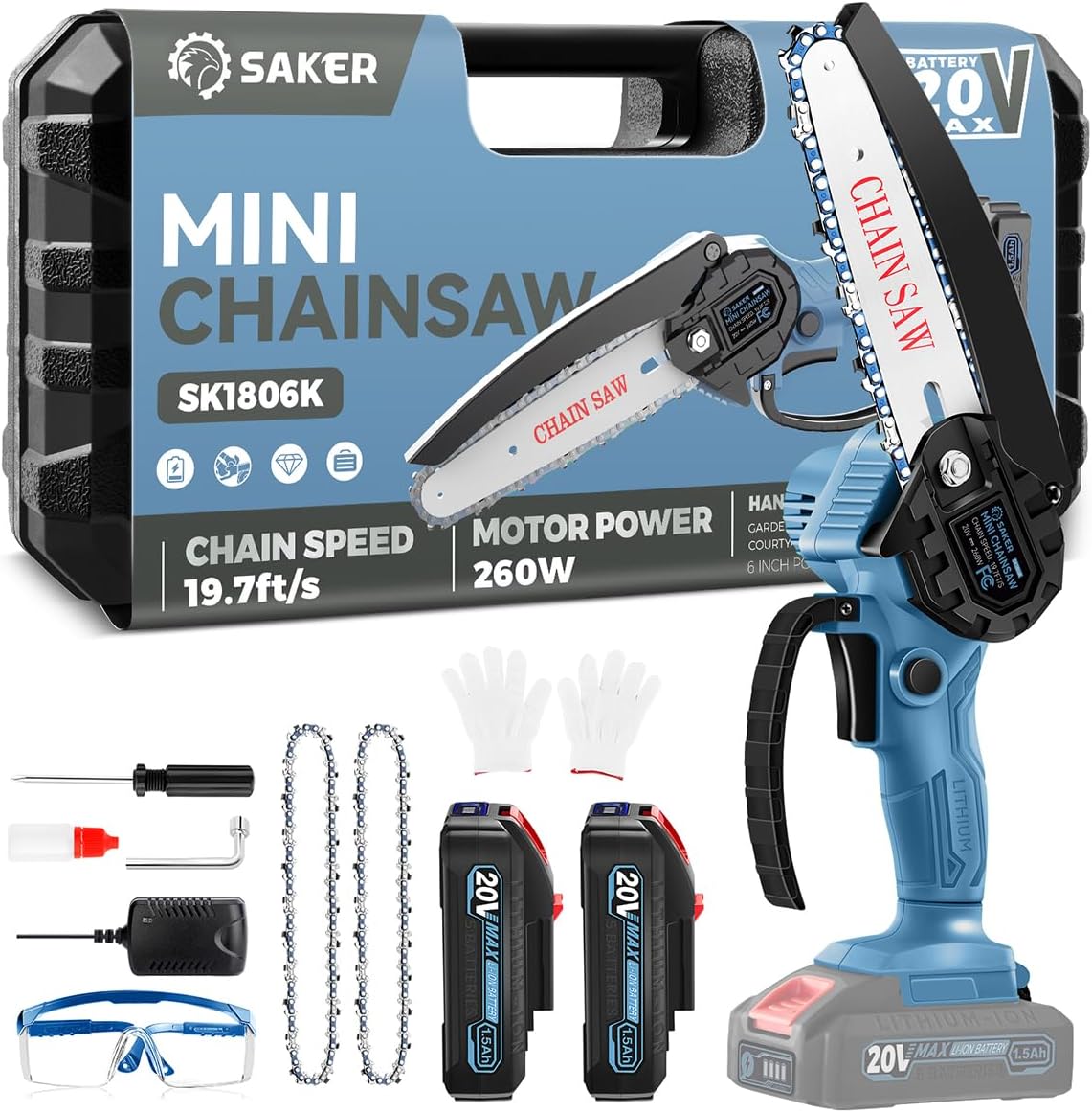 Saker Mini Chainsaw|6 Inch Chainsaw[2025 Upgraded]|Mini Cordless Electric Chain Saw|Small Handheld Portable Chainsaw Battery Powered Chain Saw for Tree Trimmer and Garden,Christmas Gifts for Men Women