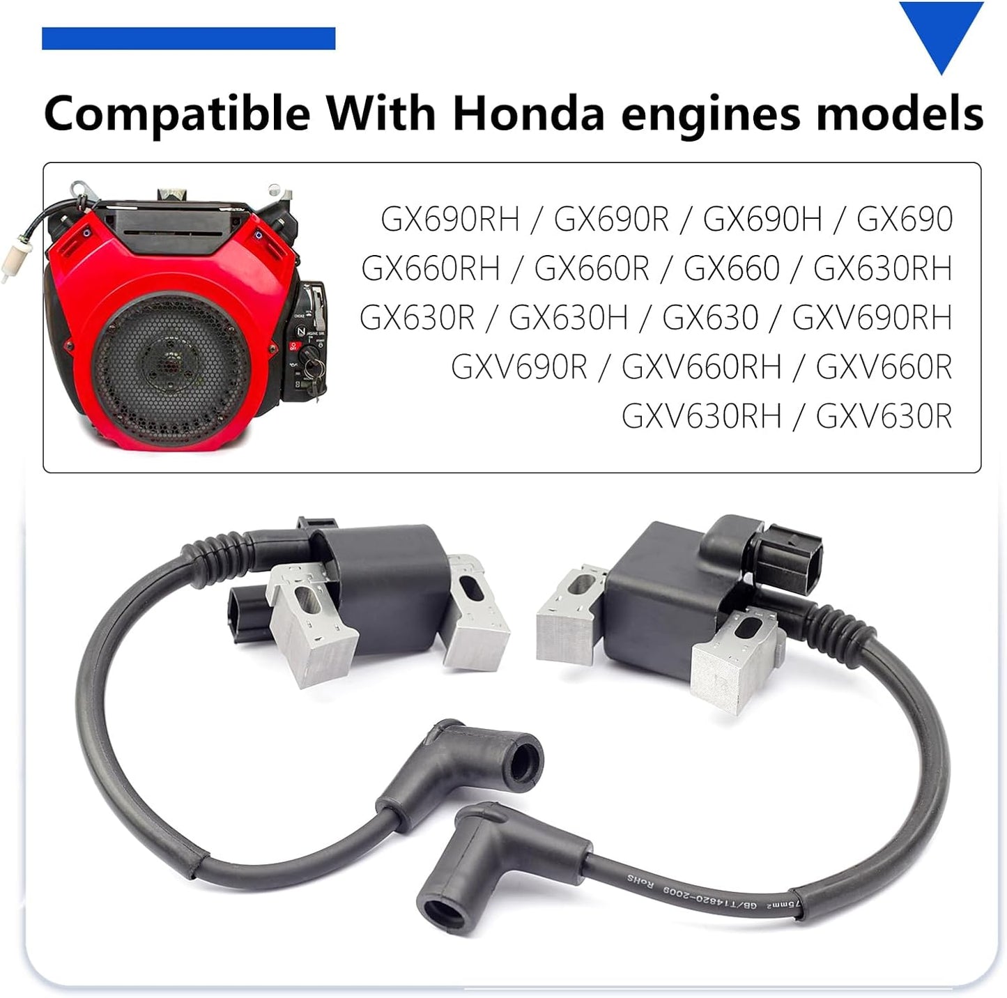 30500-Z6L-043 Ignition Coils 2pcs Compatible With Honda GXV630 GX630 GXV660 GX660 GX690, Replaces for 30500-Z6L-043 30500-Z6L-033 30500-Z6L-003 30500-Z6L-013 30500-Z6L-023