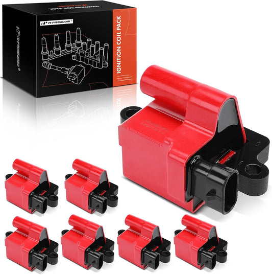 A-Premium (Red) Engine Ignition Coil Pack Compatible with Chevy Silverado 1500, Tahoe, Suburban, Express & GMC Sierra 3500 Classic, Yukon, Savana & Cadillac Escalade & Workhorse & Isuzu, 8-PC Set