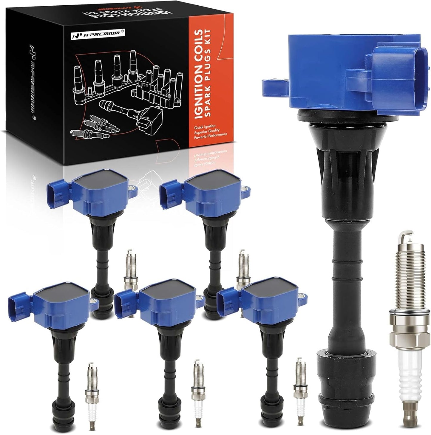 A-Premium (Red) Set of 12 Ignition Coil Pack and Iridium Spark Plugs Compatible with Nissan Altima, Frontier, Murano, Pathfinder, Maxima, NV1500, Xterra, Quest & Suzuki Equator & Infiniti QX4, I35