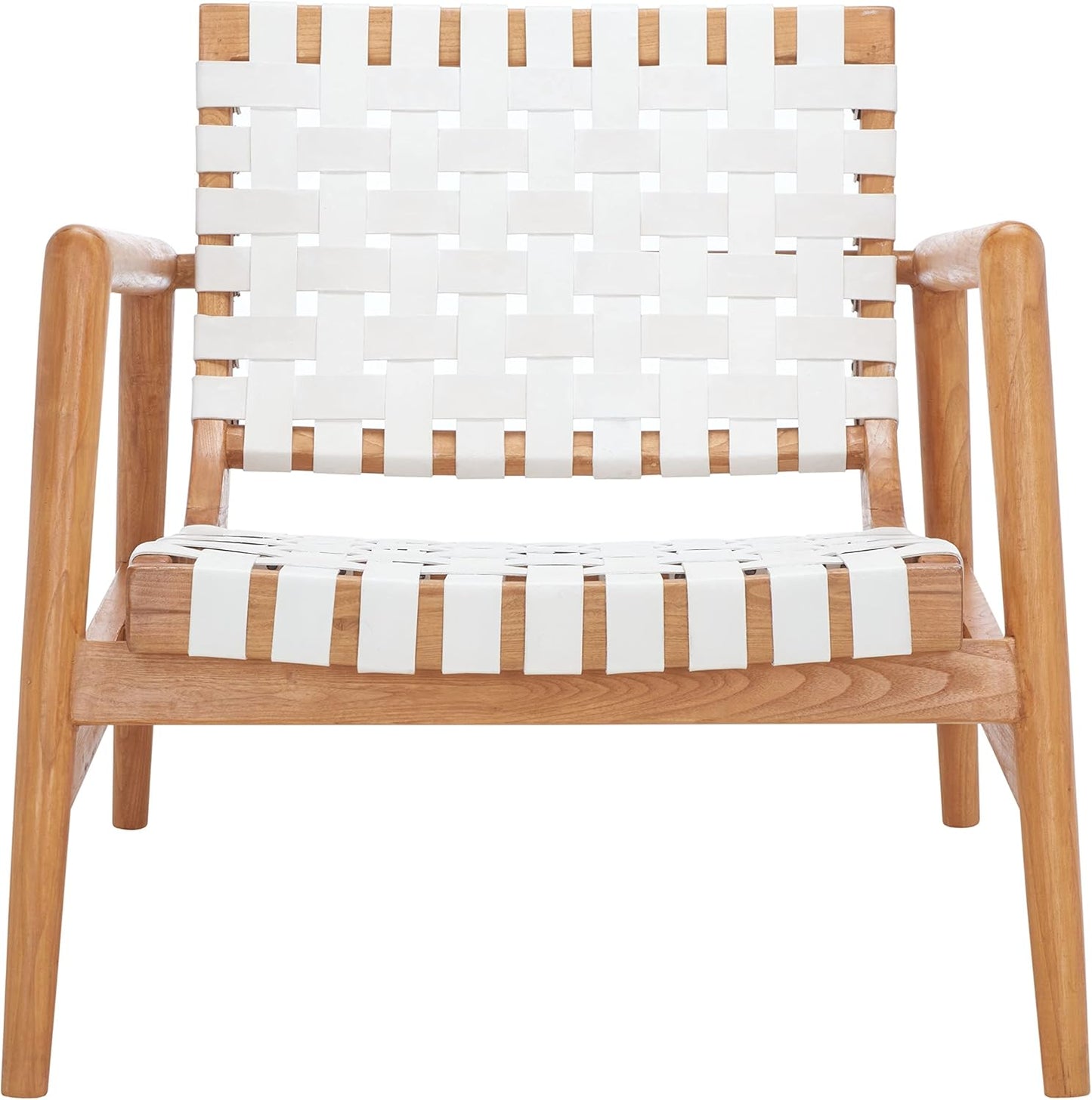 SAFAVIEH Home Collection Bellona White/Natural Leather Woven Accent Chair (Fully Assembled)