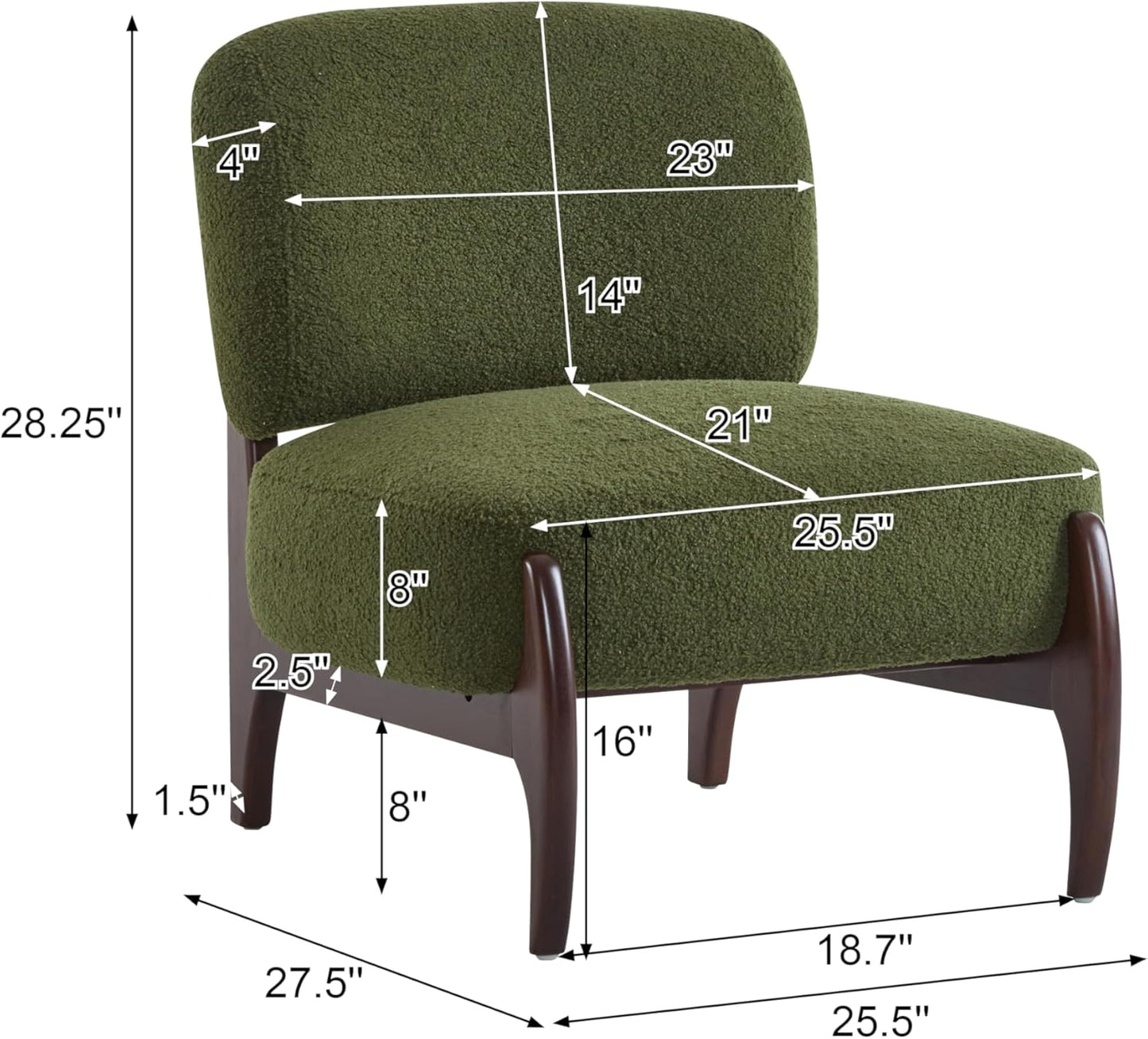 Christopher Knight Home Faron Modern Boucle Upholstered Accent Chair Set of 2, Wooden Armless Club Chair for Living Room, Bedroom Comfy Reading Chair Set, Olive Green