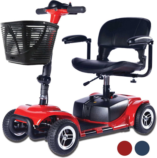 Zipr Roo 4 Wheel Mobility Scooter - Electric Powered Wheelchair Medical Aid - Compact Heavy Duty Mobile for Travel, Seniors, Adults, Handicapped - Long Range Battery with Charger Basket Included