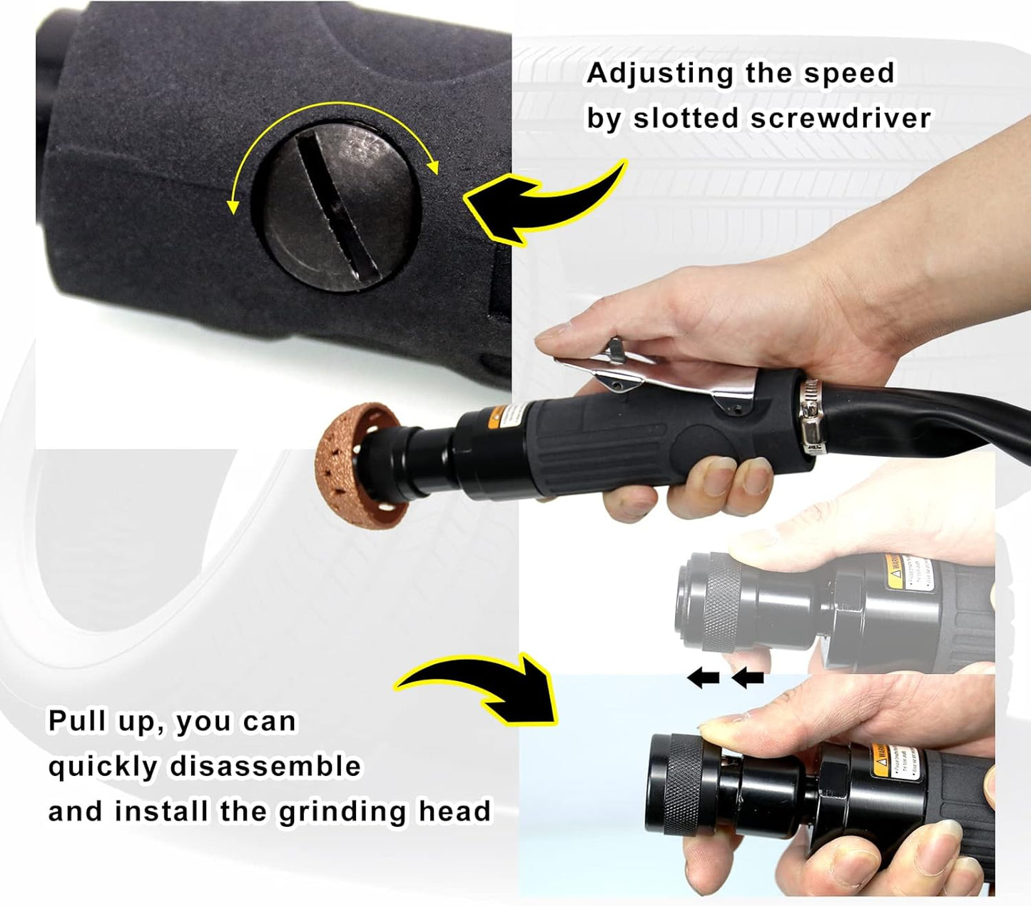 RYANSTAR RACING Tire Repair Set Includes 2500rpm Low Speed Air Tire Buffer Tire Patch Roller Tire Inner Liner Scrapper 3Pcs Tungsten Steel Buffing Wheel 42mm 55mm