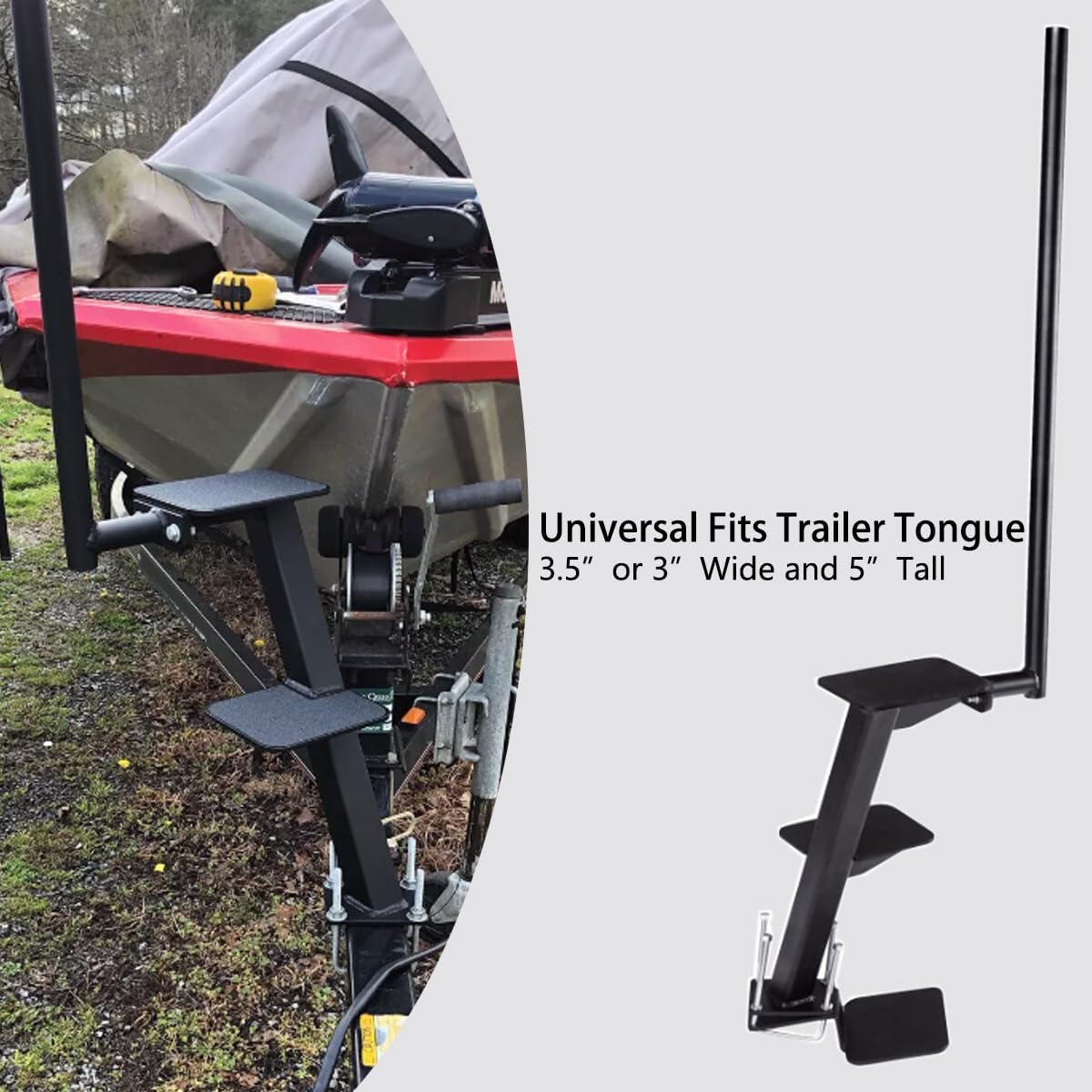 2 Step Boat Trailer Steps, Universal fit Bass Boat Trailer Tongue Steps 3.5" or 3" Wide & 5" Tall, Anti-Slip Boat Ladder Steps, Boat Boarding Steps, w/Safety Handle