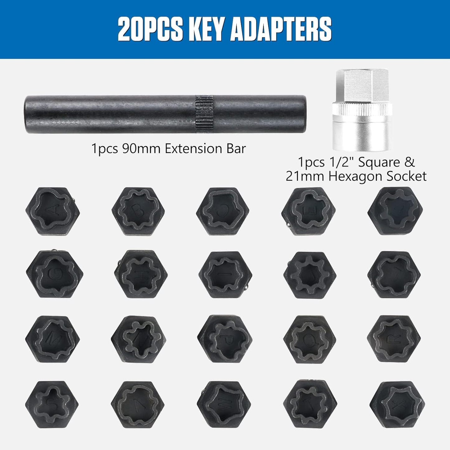 22 PCS Wheel Locks Kit Compatible with Audi Series, Lug Nut Removal Set With Adapter, Automotive Wheel Lock Nuts Key Socket Set