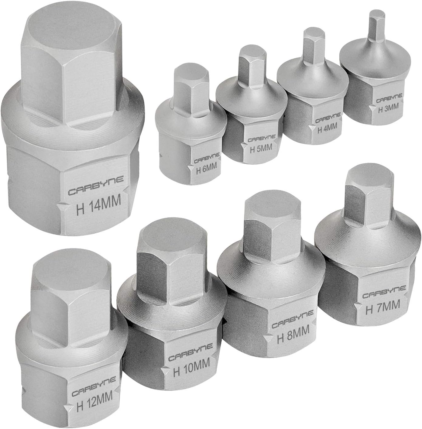 CARBYNE 9-Piece Metric Super Short Low Profile Hex (Allen) Bit Socket Set | 3mm to 14mm, Dual-Drive: Internal Square Drive & External Hex Drive • From a Family-Run Tool Company in the U.S.