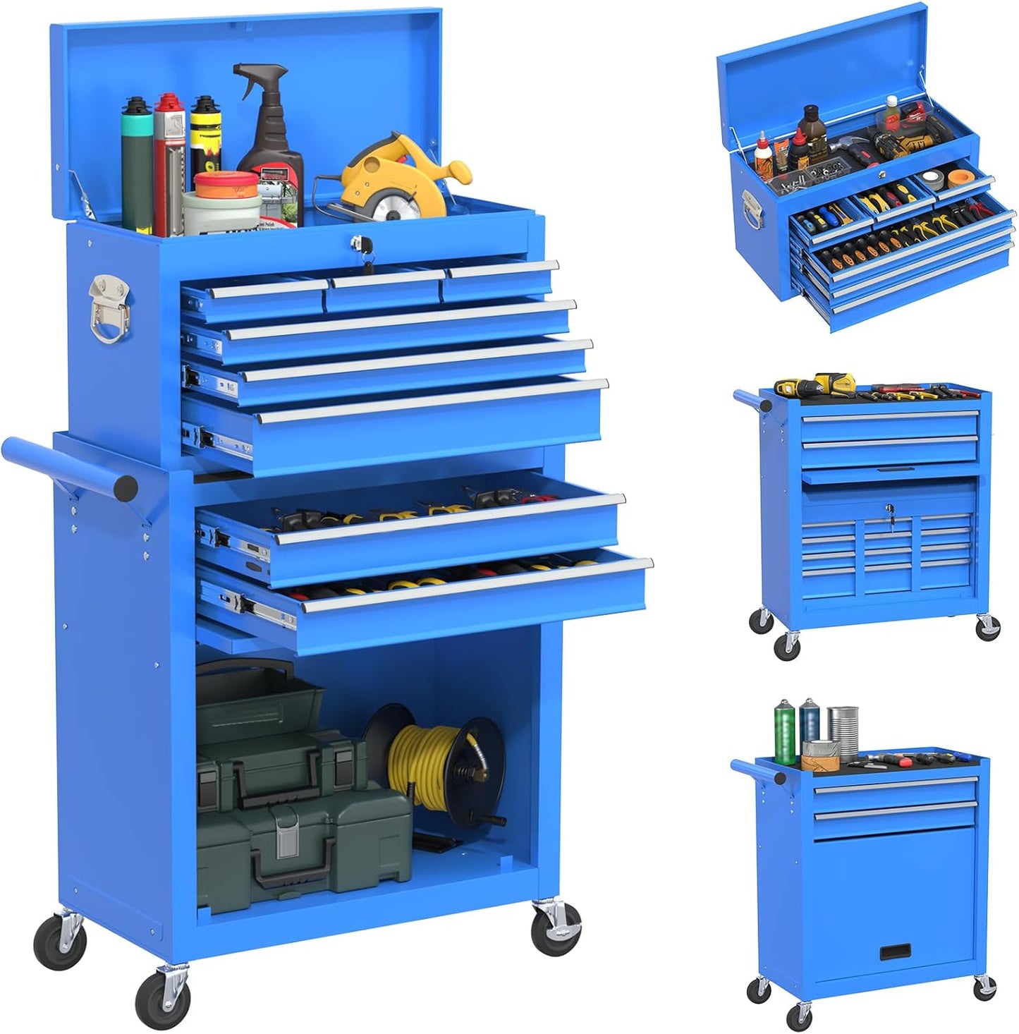 Rolling Tool Box with Wheels, 8-Drawer High Capacity Tool Chest with Wheels, Removable Storage Toolbox with Lock for Garage, Workshop