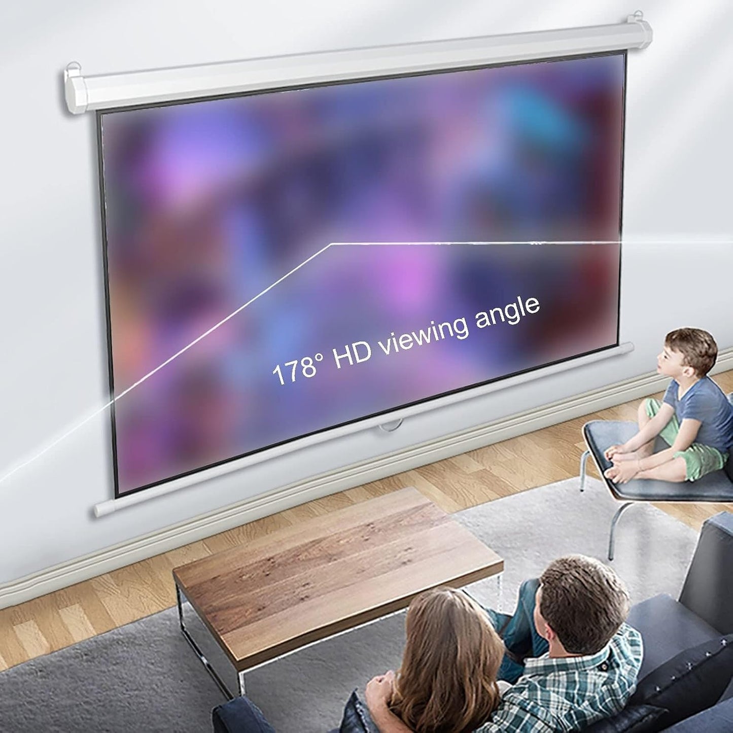 100 inch Projector Screen, 4:3/16:9 HD Manual Pull Down Indoor Retractable Screen with Adjustable Height for Home Theater, Office, and Media(60inch 16:9)