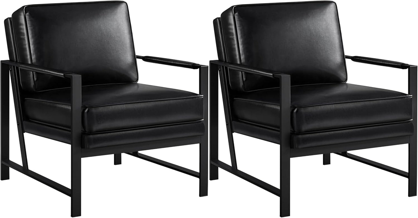 Yaheetech PU Leather Armchairs, Retro Leisure Accent Chair with Extra Soft Padded and Cushion, 105 Degree Slant Back, Modern Reading Arm Chair for Living Room/Office/Bedroom/Study, 2pcs, Light Brown