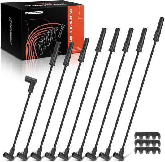 A-Premium Ignition Spark Plug Wires Set of 9 Compatible with Ford F-150 F-250 F-350 F-100 E-100 E-150 E-250 E-350 & Lincoln Continental Mark V & Mercury Cougar Marquis