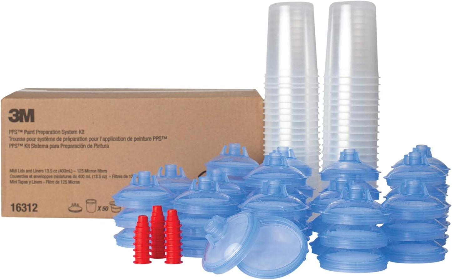 3M PPS (Original Series) Paint Spray Gun Cup Lids and Liners Kit, 16325, Large, 28 oz, 125-Micron Filter, Use w/ Paint Gun for Cars, Furniture, Home, 25 Disposable Lids and Liners, 10 Sealing Plugs