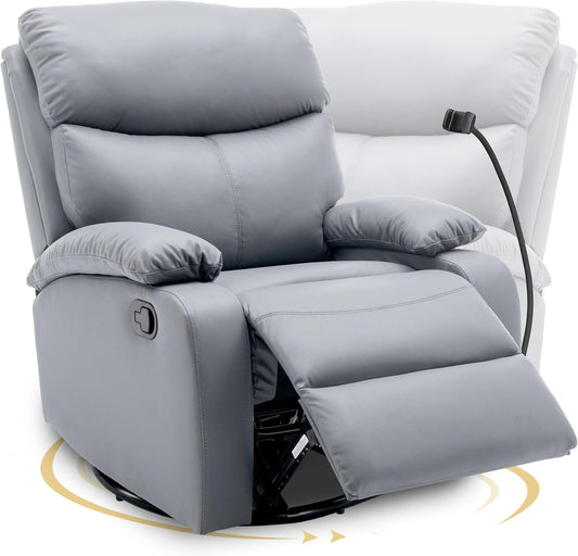 Swivel Rocker Recliner Chairs, Manual Rocking Recliner Chair for Adults, Small Recliners for Small Spaces, Single Sofa Recliner for Living Room, Nursery - Light Grey