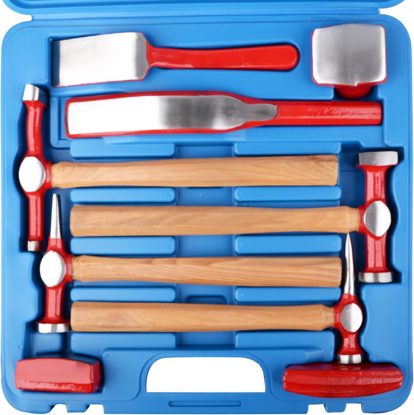 9 pcs heavy duty Auto Body Repair Tool, Fender Repair Kit Carbon Steel Hammer Dolly Set Dent Hammer Set with Hickory Handle