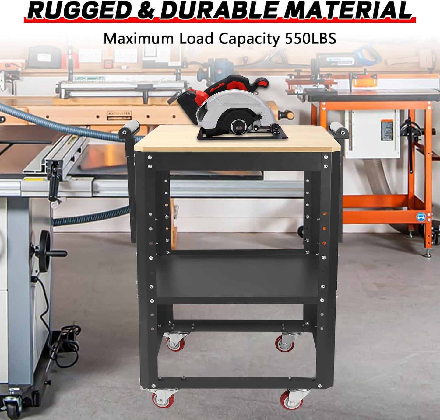 Rolling Planer Stand with Wheels,550 lbs Load Capacity Miter Saw Stand,Height Adjustable Power Tool Stand,Planer Table Stand with Extension Rollers, for Most Planers, Saws, Bench- Machines