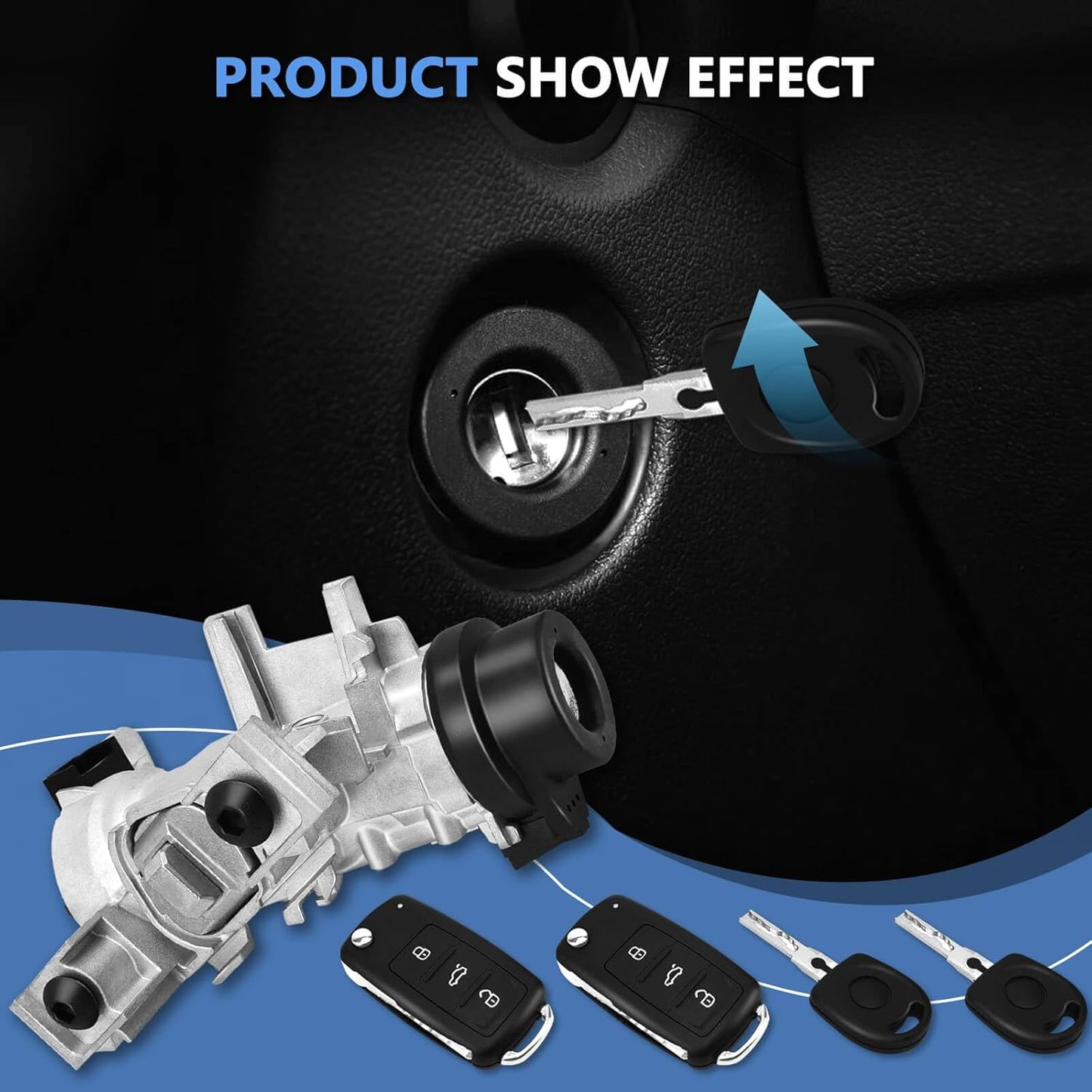 1K0905851B Ignition Switch Lock Cylinder with Key for MK6 2006-2008 2009-2019 VW Jetta Passat, 2004-2007 2010 2011 Golf EO Rabbit Tiguan Ignition Starter Switch, Replace 1K0905841 1K0905865