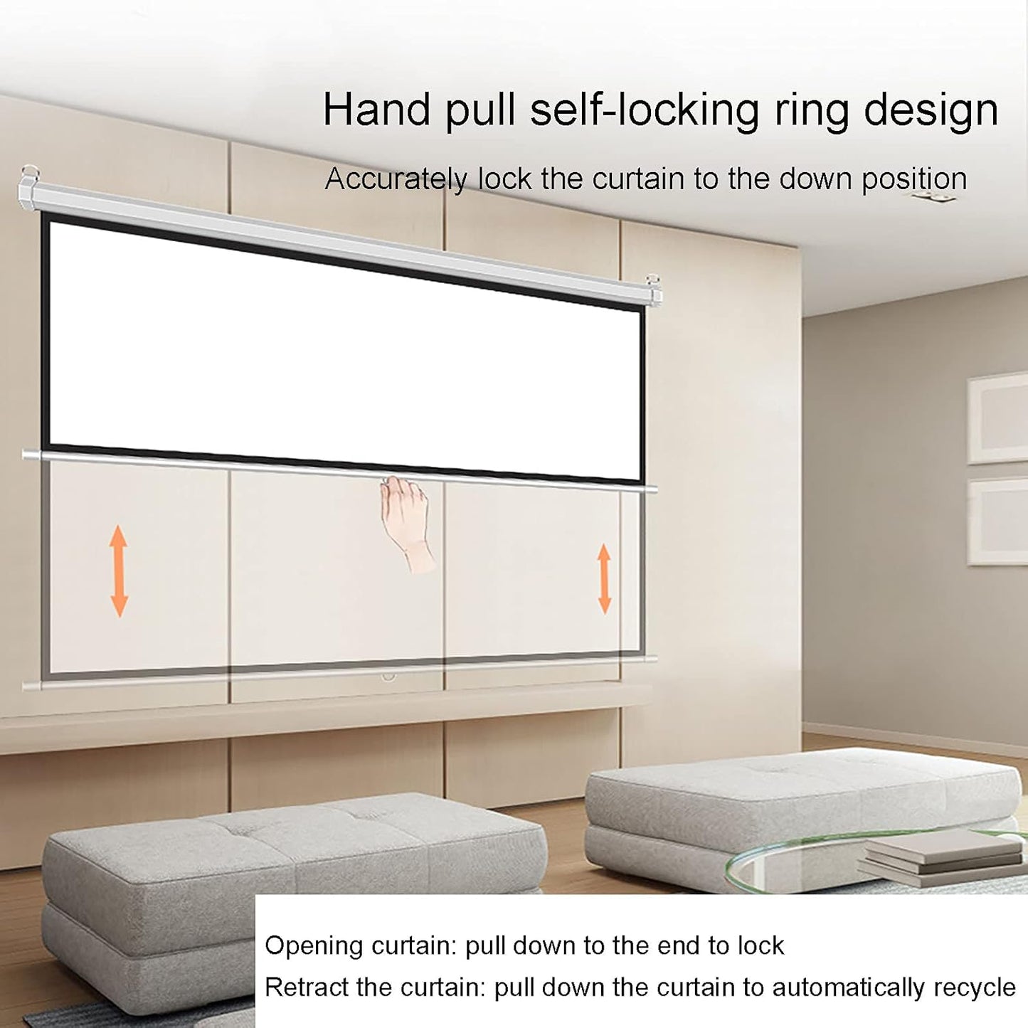 178° Wide Angle Wall-Mounted Projection Screen, 4:3/16:9 HD Retractable Automatic Lock Projection Screen, Manual Portable Projector Screen for Home Theater Conferences (100) (72inch 4:3)