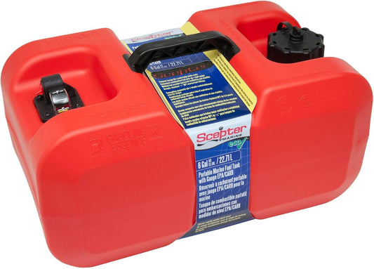 Scepter 6 Gallon Portable Marine Gas Can, Boat Fuel Tank with 2-Way Vented Cap, Built-In Fuel Gauge and Pick-Up, Top Handle, EPA & CARB Compliant, Underseat Design, 19.3"L x 12.2"W x 10.2"H (10511)