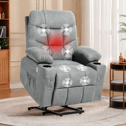 YITAHOME Power Lift Recliner with Massage and Heat, Fabric Recliner Chair with USB Ports and Side Pockets, Remote Control and Two Cup Holders, Suitable for Living Room, Grey3