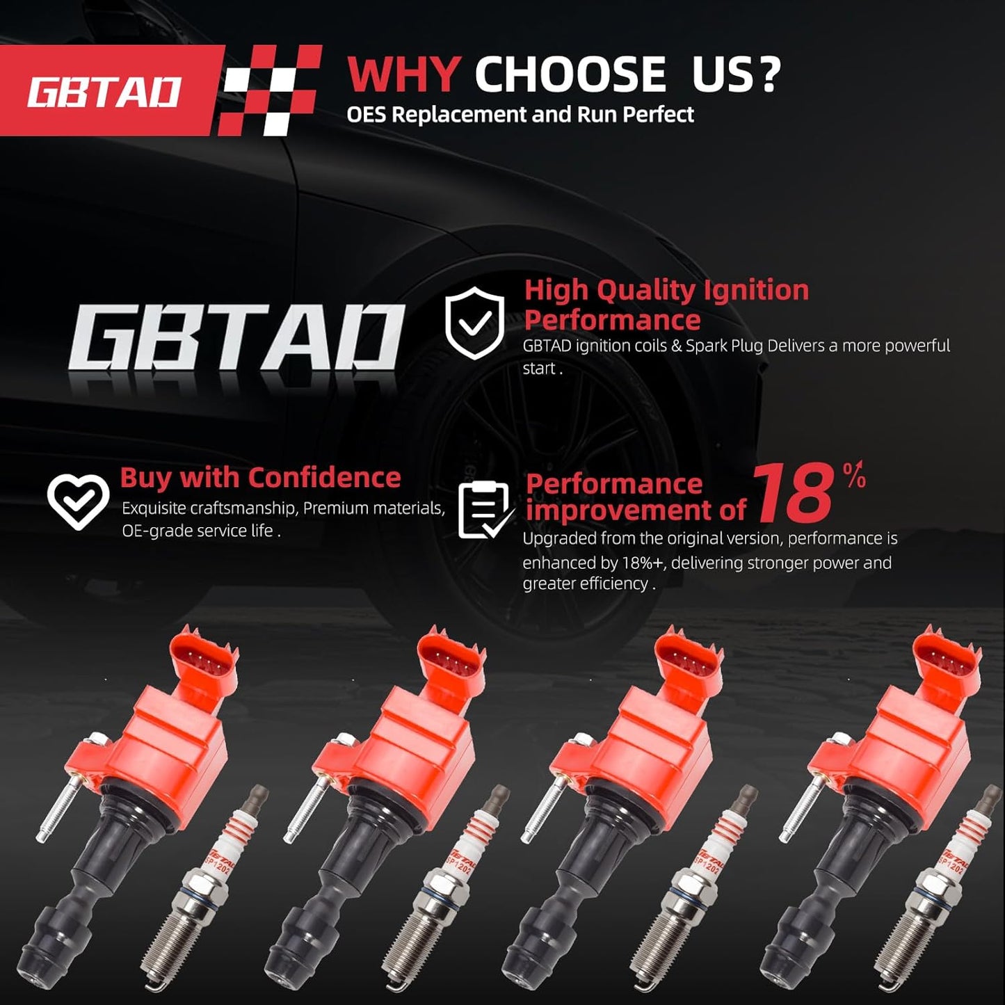 Set of 4 Upgraded Ignition Coil Pack and Iridium Spark Plug for 2.0L 2.2L 2.4L L4 Pontiac Chevy Cobalt HHR Malibu Captiva Buick LaCrosse Regal GMC Saab Saturn Replaces UF491 12578224