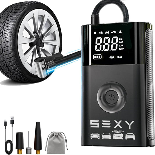 Tire Inflator Air Compressor for Tesla Model 3 Y X S,Cordless Portable Air Pump,2025 Tesla Model Y 3 X S Accessories with Tire Pressure Gauge and Emergency Light,Multipurpose Tire Pump