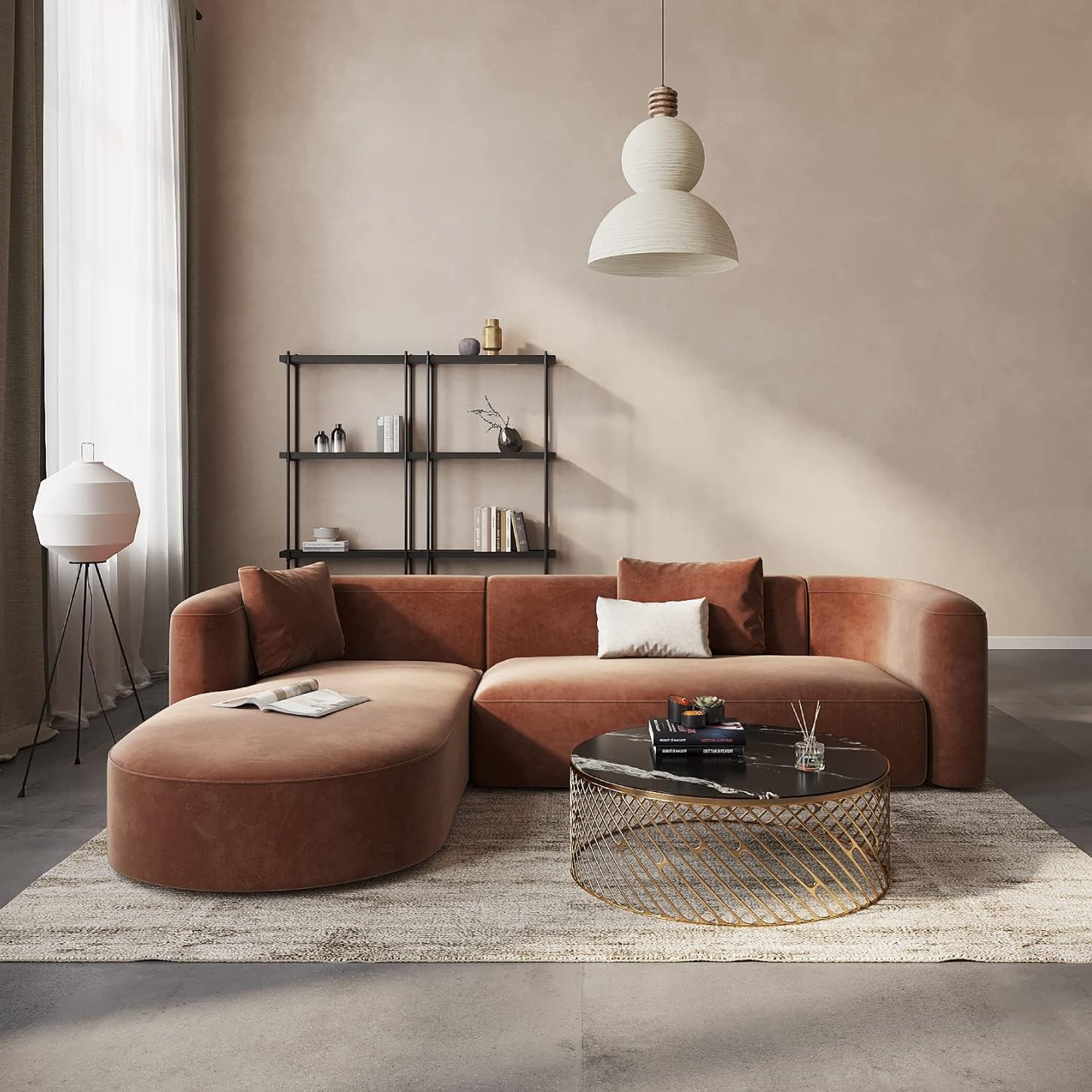 Acanva Luxury Modern Tight Curved Back Velvet Sofa, Minimalist Style Comfy Couch for Living Room Apartment, 3 Seater, Cream