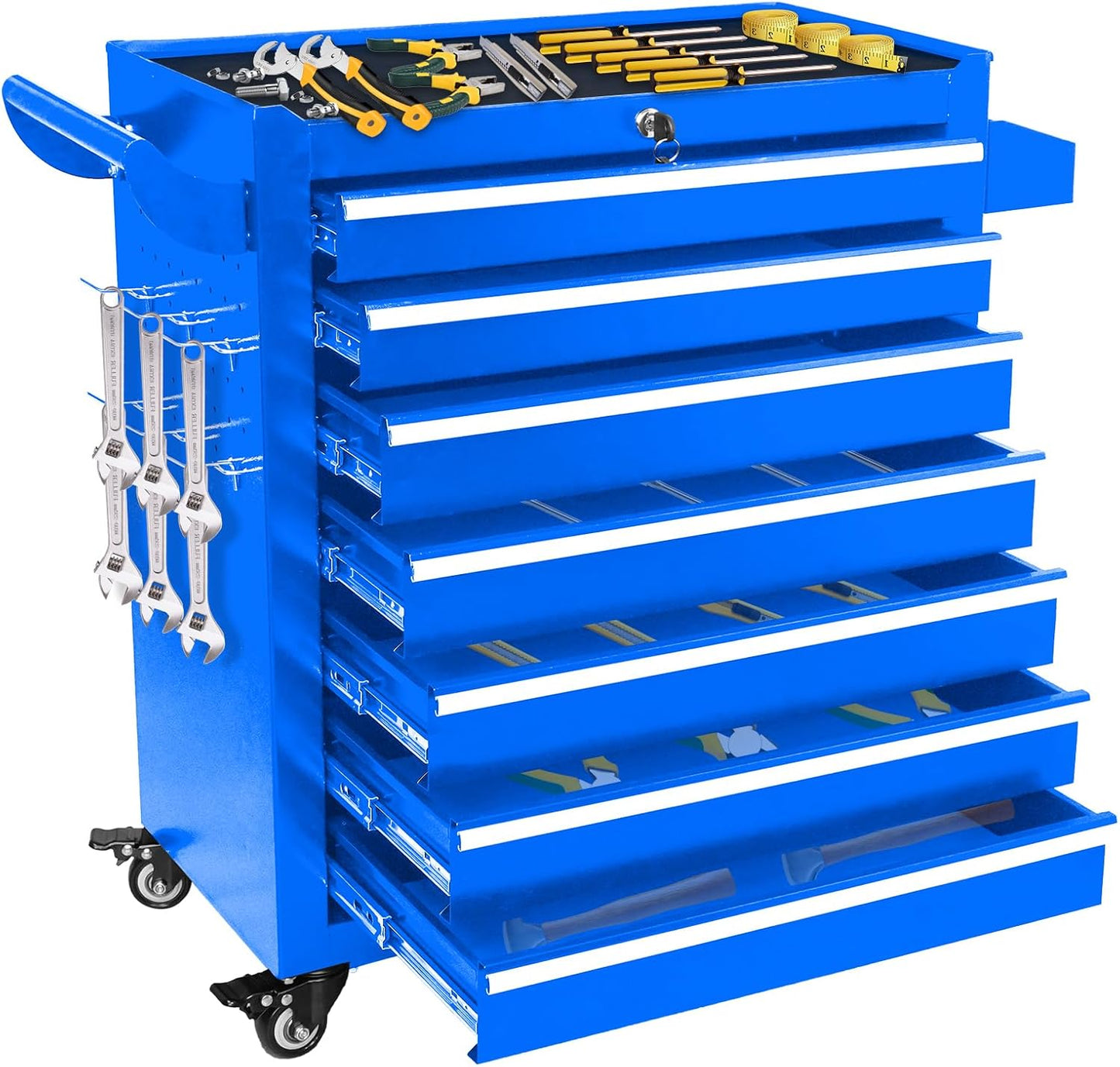 Rolling Tool Chest 7 Drawers, Metal Tool Box with Wheels Lockable Garage Storage Cabinets Sliding Tool Drawer Cart Toolbox Organization Workbench for Workshop Warehouse Repair Shop