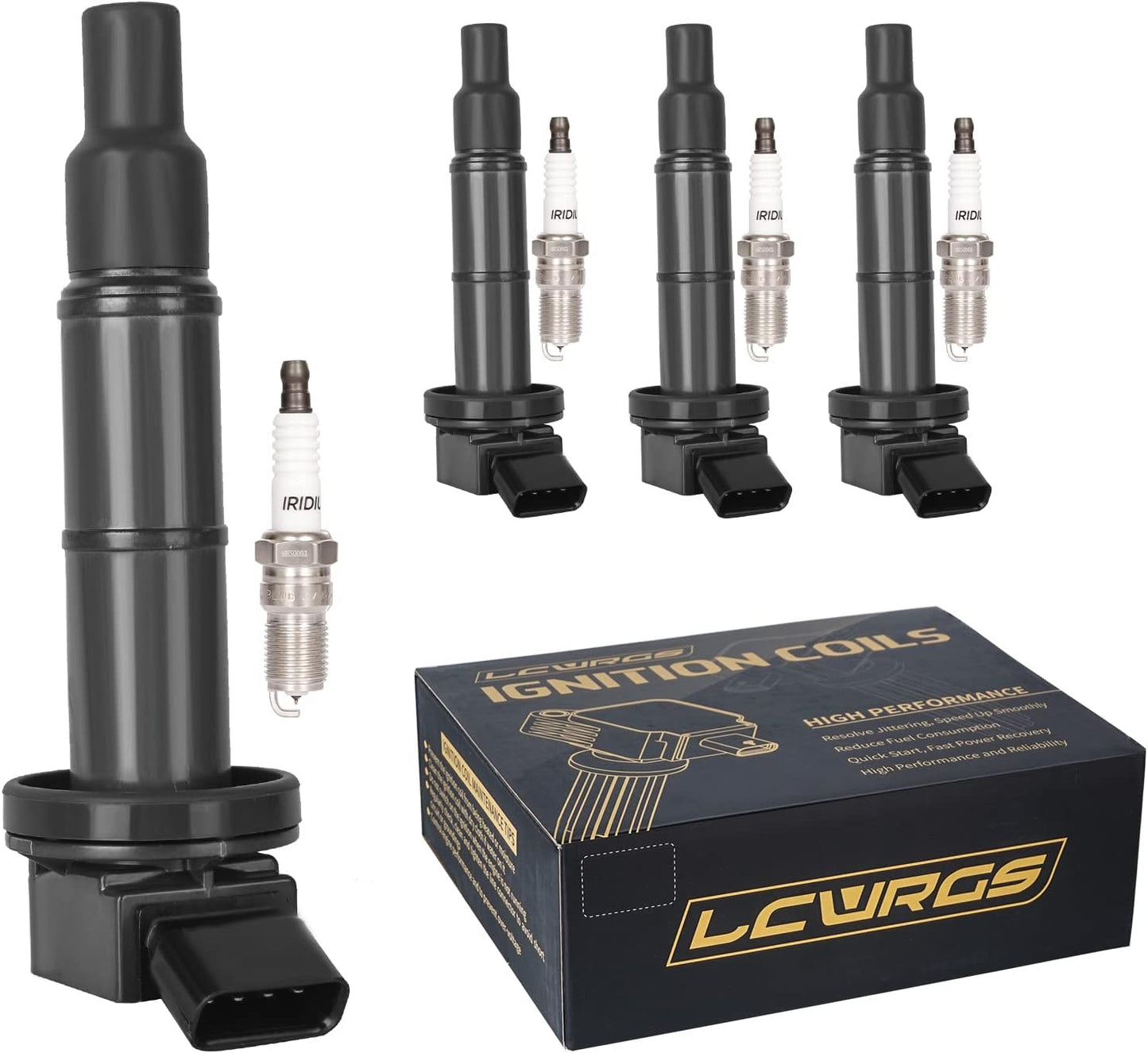 Set of 4 Ignition Coil Pack Iridium Spark Plugs for Toyota Camry Highlander RAV4 Matrix Solara Scion TC xB 2002 2003 2004 2005 2006 2007 2008 2009 2010 2011 2012 Coils Spark Plugs 2.4 L4 UF333