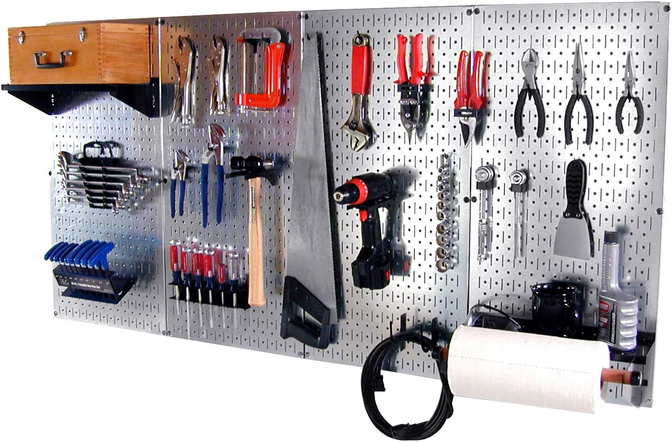 Wall Control Pro-Grade Metal Pegboard Organizer Galvanized Tool Board Panels with Black Accessories