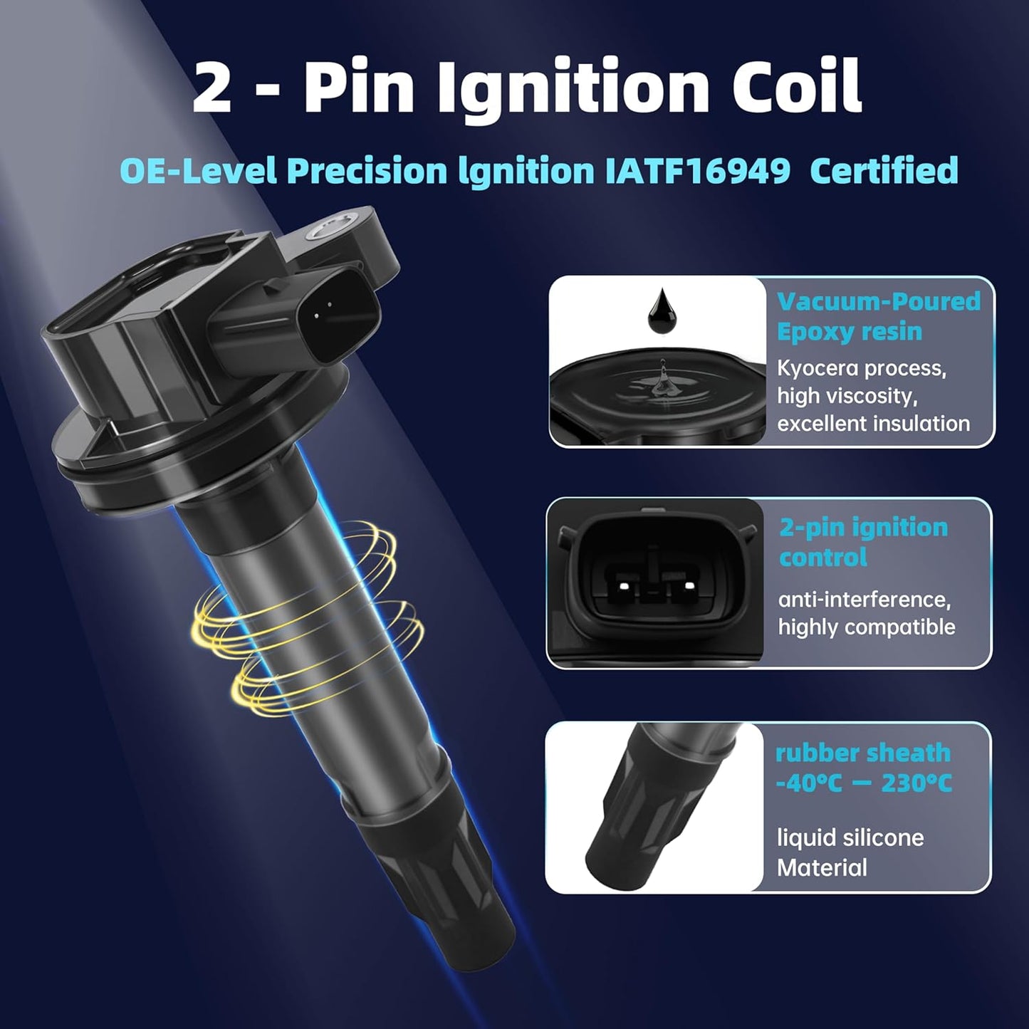 Set of 6 UF553 Ignition Coil Pack & Iridium Spark Plug 3.5L 3.7L V6 Compatible with 2006-2016 Ford Taurus Edge Mustang Explorer Flex F-150 Fusion, Lincoln MKS MKT MKX MKZ, Mazda6 CX-9, DG-520 UF595