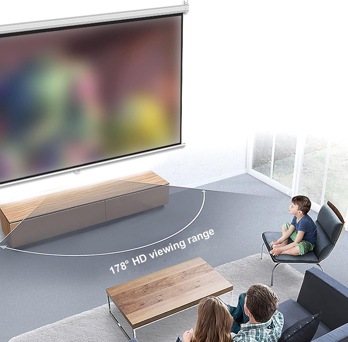 178° Wide Angle Wall-Mounted Projection Screen, 4:3/16:9 HD Retractable Automatic Lock Projection Screen, Manual Portable Projector Screen for Home Theater Conferences (100) (72inch 4:3)