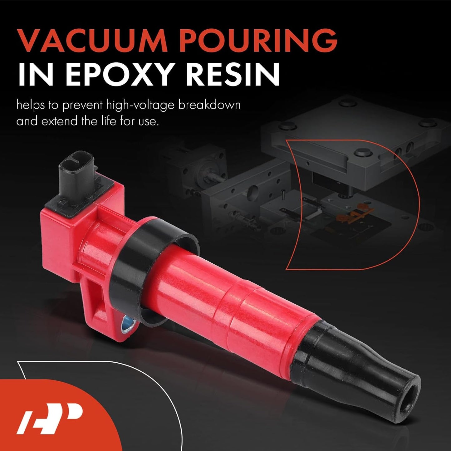 A-Premium (Red) Engine Ignition Coil Pack Compatible with Hyundai Sonata, Santa Fe, Azera, Veracruz, Entourage, Genesis, Genesis Coupe & Kia Sorento, Sedona, Cadenza, Borrego, Amanti, 6-PC Set