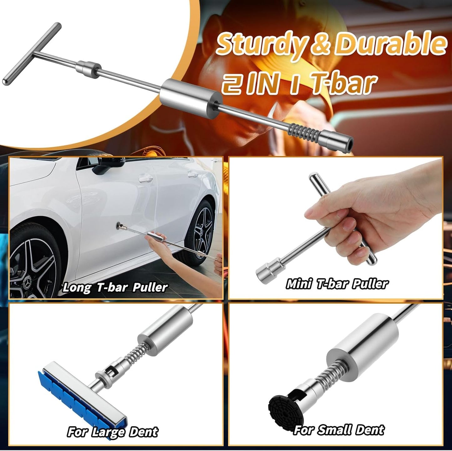 161Pcs Car Dent Puller Kit, Body Repair Tools Paintless Dent Removal Tool with Adjustable Dent Lifter & Bridge Puller, Hail Damage Repair Kit for Car Refrigerator Door Ding - Gold