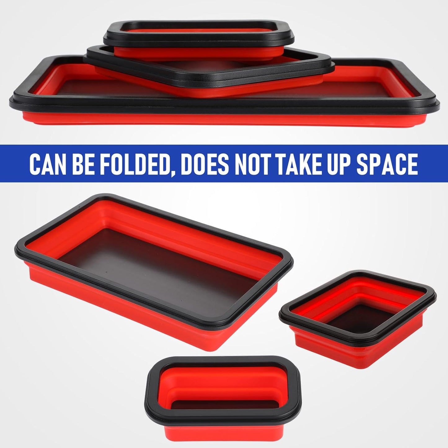 12 Pcs Collapsible Magnetic Parts Tray Set Foldable Tool Tray Storage Organizer Magnetic Tray 3 Different Size Collapsible Bowl for Screw, Bolts, Nuts, Washers, Pins, Tool Gifts for Men