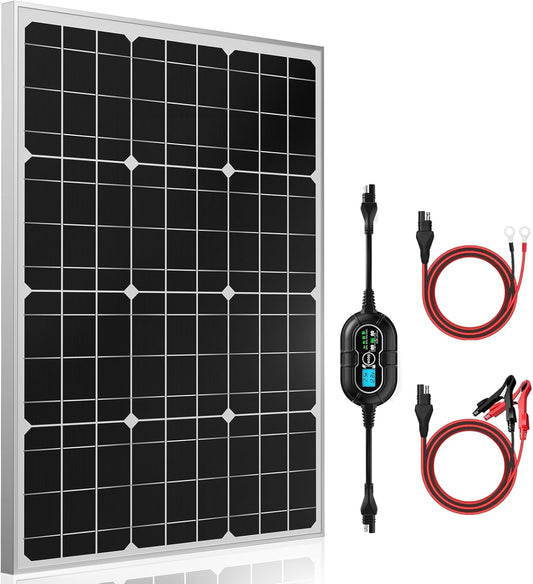 SUNER POWER 12V Solar Panel Kit 50W, High Efficiency 50 Watt Solar Panel + Ultra-Smart 10A MPPT Charge Controller, Solar Battery Trickle Charger Maintainer for Boat Car RV Motorcycle Marine Automotive