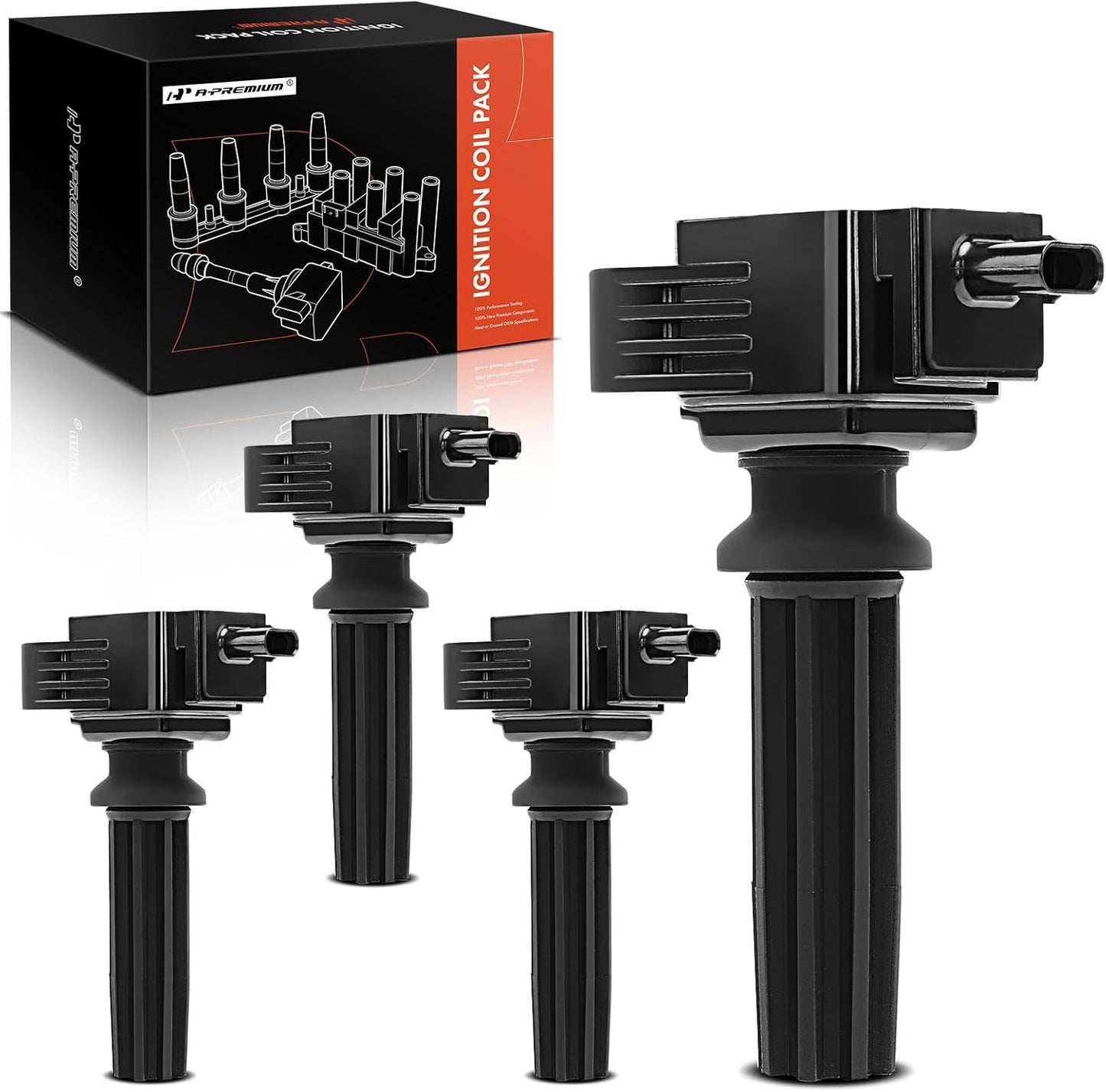 A-Premium Engine Ignition Coil Pack Compatible with Ford Explorer, Escape, Fusion, Focus, Edge, Mustang, Taurus, EcoSport & Land Rover Range Rover Evoque, Discovery Sport, LR2 & Lincoln MKZ, MKC, MKT