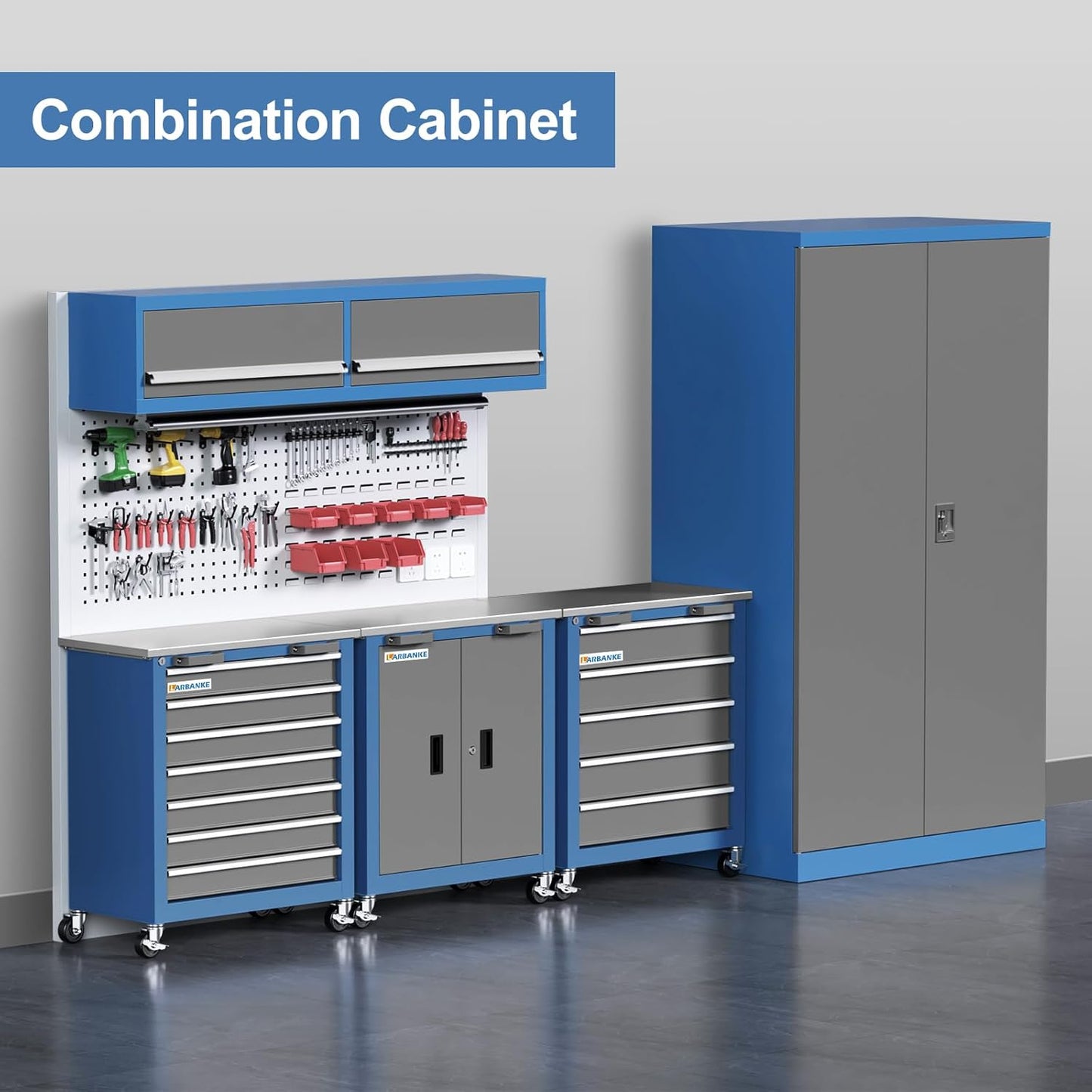 Combination Tool Chest with Lock,5-Drawer/7-Drawer/2 Door Tool Cabinet can be Interconnected,Rolling Tool Chest with Wheels and Padded Feet,with Stainless Steel Protective Film Countertop