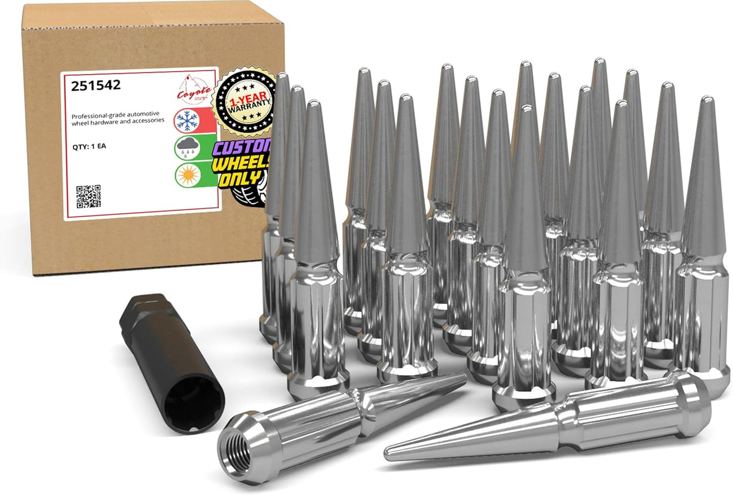 Wheel Accessories Parts 20 Pcs M12x1.5 12x1.5 Thread Spike Spline 4.40" Long Lug Nuts Chrome 7/8" & 13/16" Hex Fits Chevy Blazer S10 ｜ GMC Jimmy S15 ｜ Bronco Sport