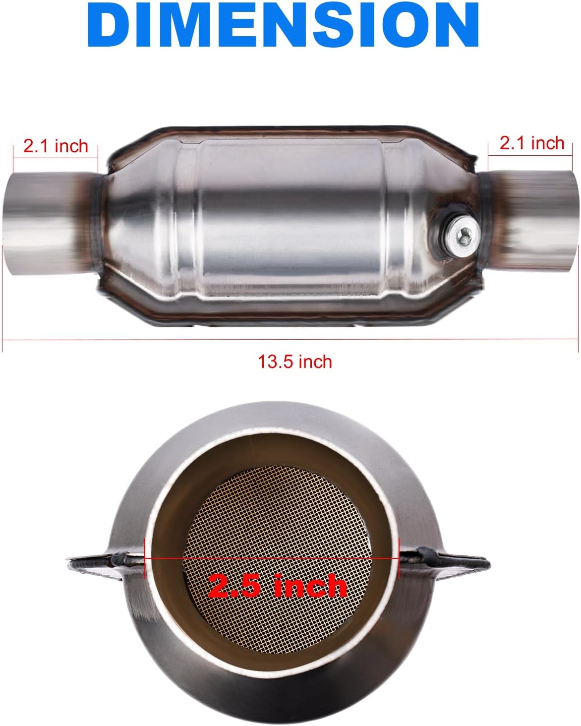 2.5" Universal Catalytic Converter, 2.5 Inch Inlet/Outle Cat Converter with O2 Port and Heat Shield (EPA Compliant), Set of 2