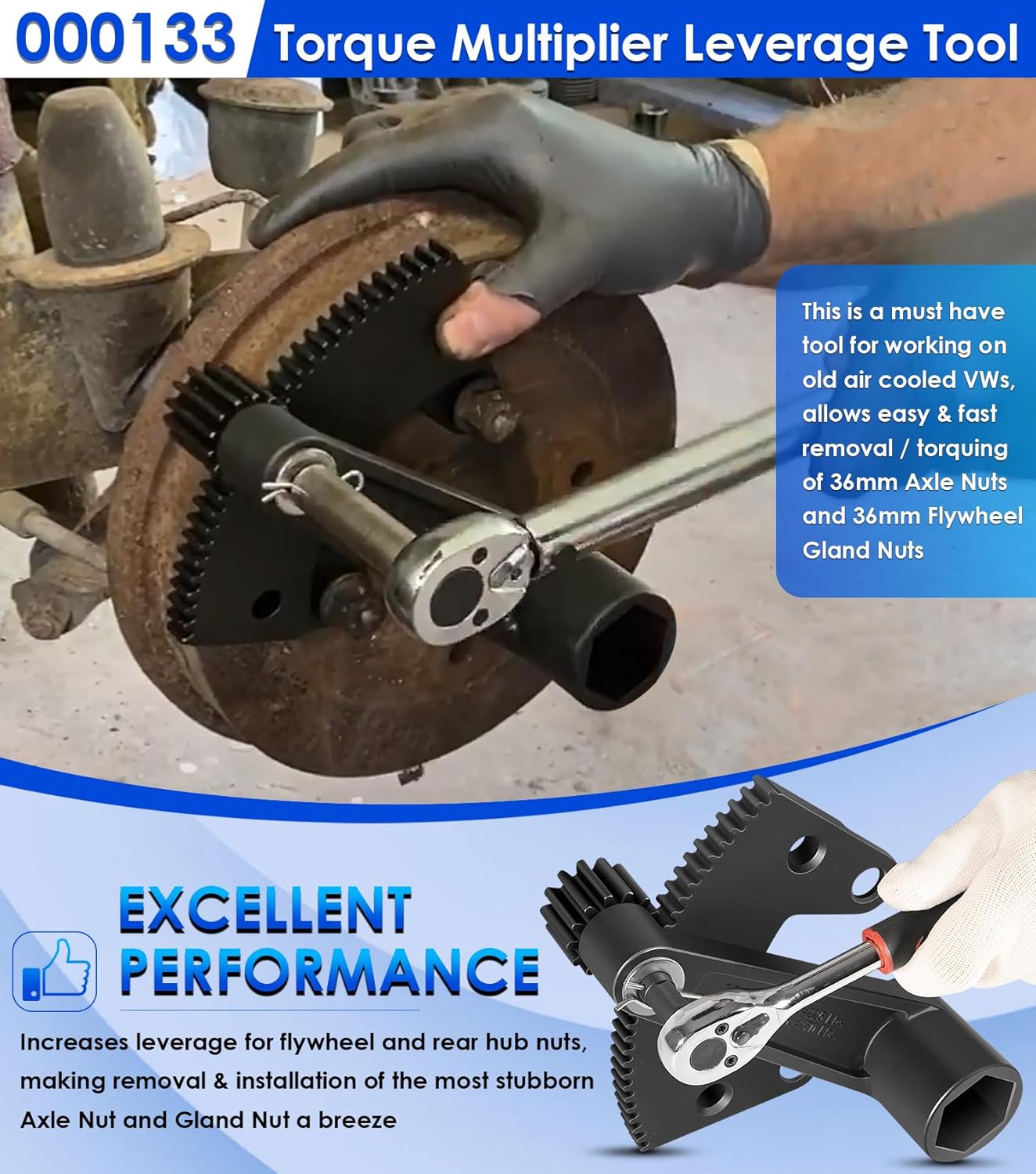 Yoursme Torque Leverage Tool for Classic Vw Bug/Volkswagen Beetle, 000133 Torque Multiplier Leverage Tool Remove Install 36mm Axle Nut and Flywheel Gland Nut
