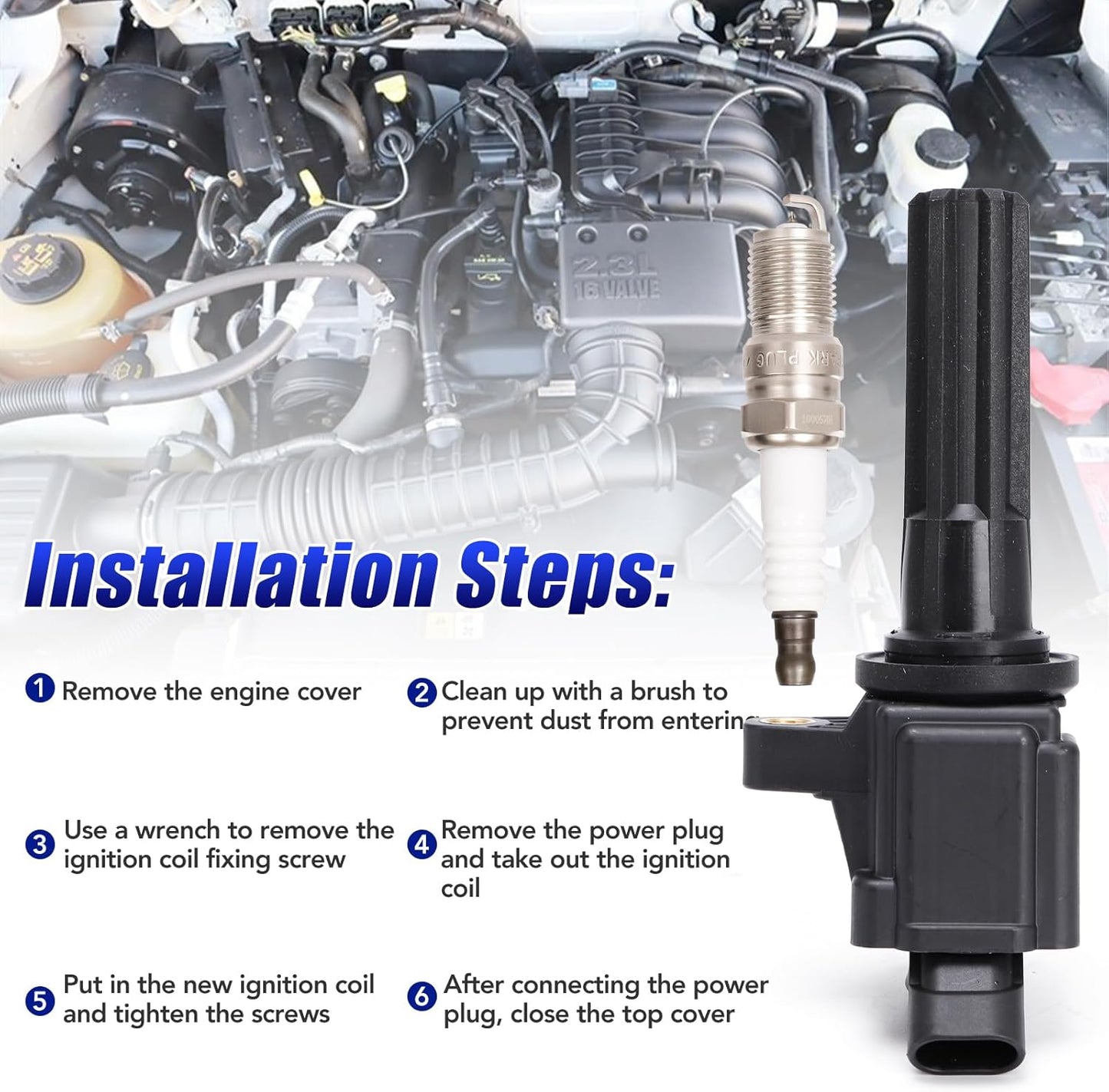 Set of 6 Ignition Coil Pack and Spark Plugs Fits for 4.2 L6 2006 2007 2008 2009 Chevy Trailblazer GMC Envoy Spark Plugs and Coils 4.2L Replaces UF497 C1558