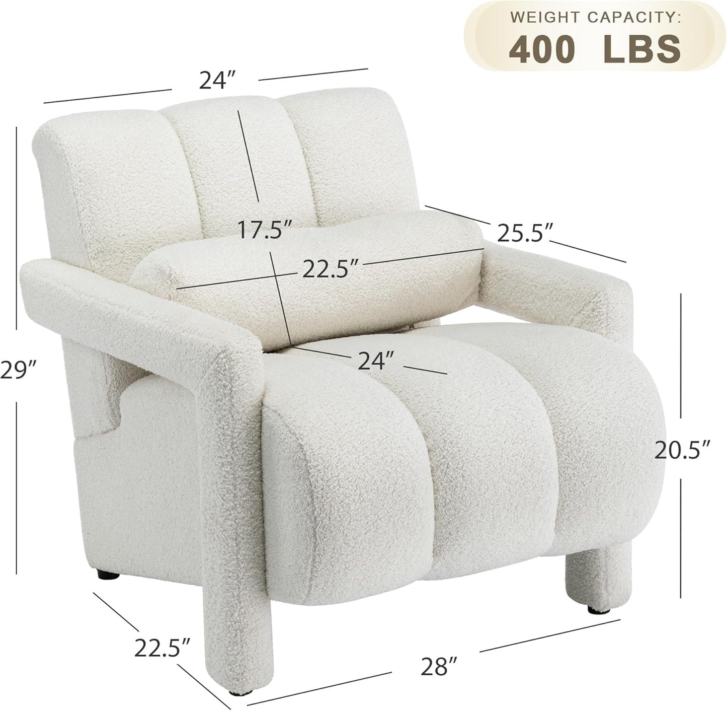 LOULENS Sherpa Accent Chair Set of 2 for Living Room, Modern Upholstered Armchair with Thick Cushion and Pillow, Comfy Lounge Chair for Bedroom, Apartment, Waiting Room,Beige