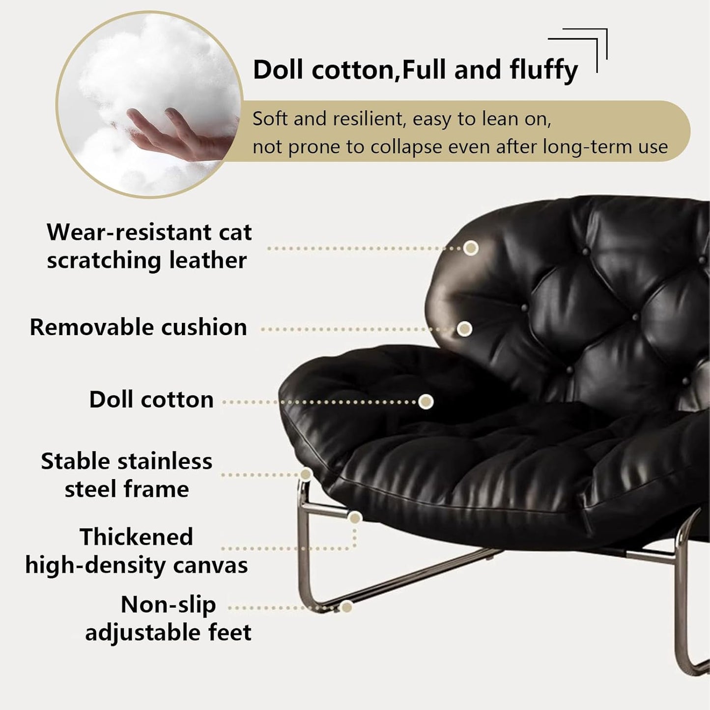 Thick Cushioned Recliner Sofa, Lazy Chair with Upholstery and Footrest, for Living Room, Bedroom, Dorm Black B