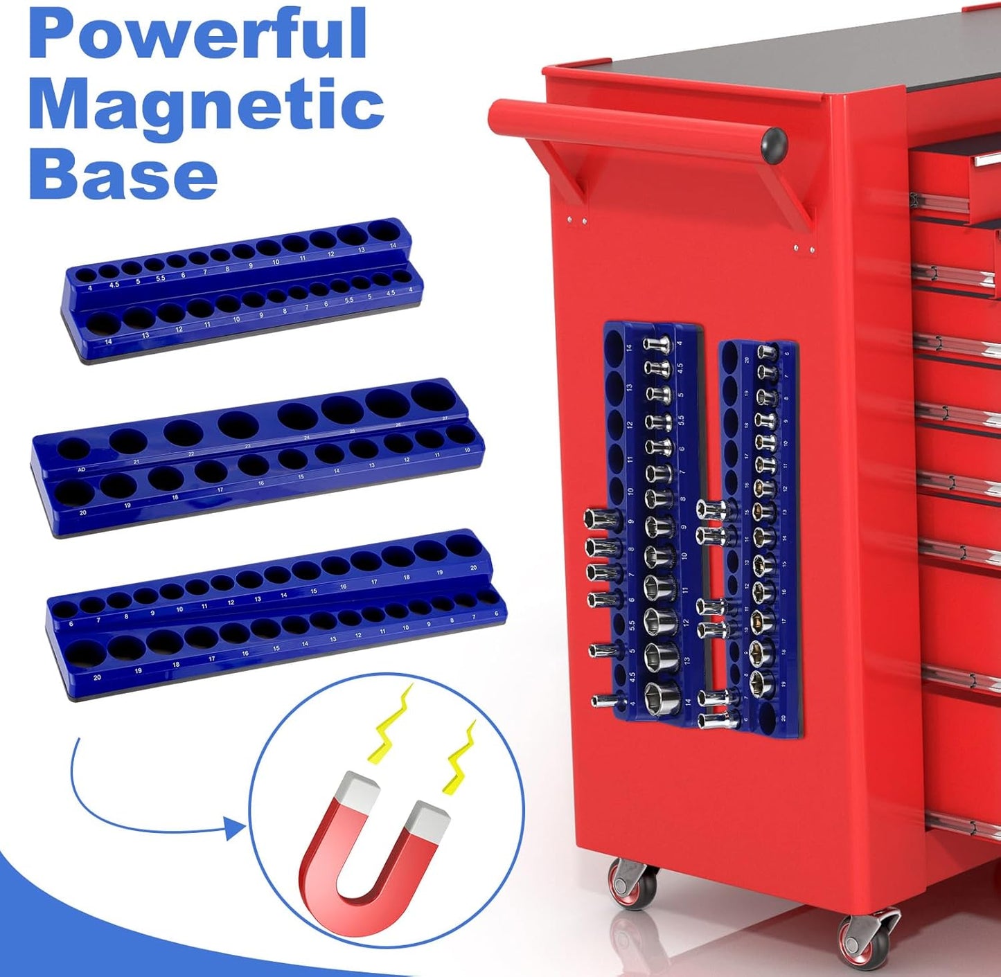 12 Pcs Magnetic Socket Organizer Set Compatible with SAE and Metric Magnetic Holders 1/4'', 3/8'', 1/2'' Drive Socket Trays Hold 286 Standard and Deep Size, No Sockets(Colors A)